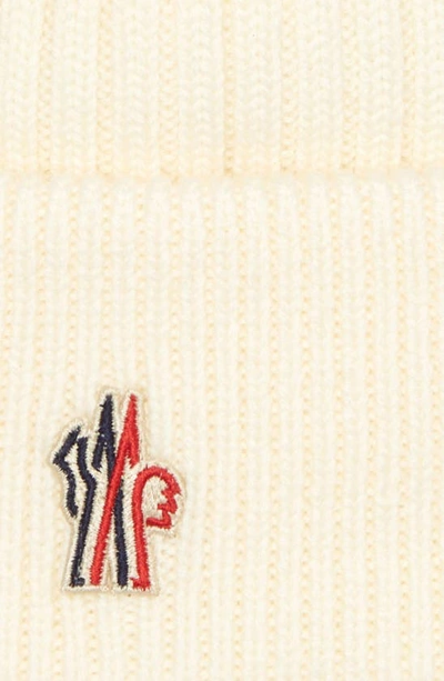 Shop Moncler Logo Patch Rib Wool Beanie In Natural