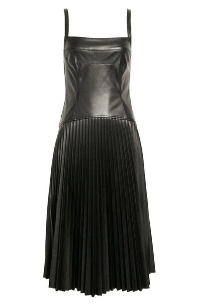 Shop Proenza Schouler White Label Drop Waist Pleated Faux Leather Midi Dress In Black