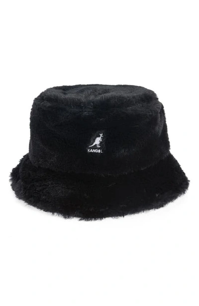 Shop Kangol Faux Fur Bucket Hat In Solid Black