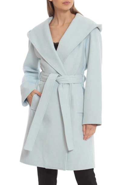Avec Les Filles Belted Twill Hooded Robe Coat In Blue