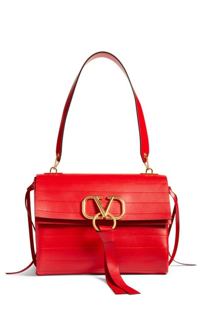 Shop Valentino Medium V-ring Leather Shoulder Bag In Rouge Pur