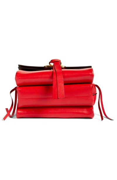 Shop Valentino Medium V-ring Leather Shoulder Bag In Rouge Pur