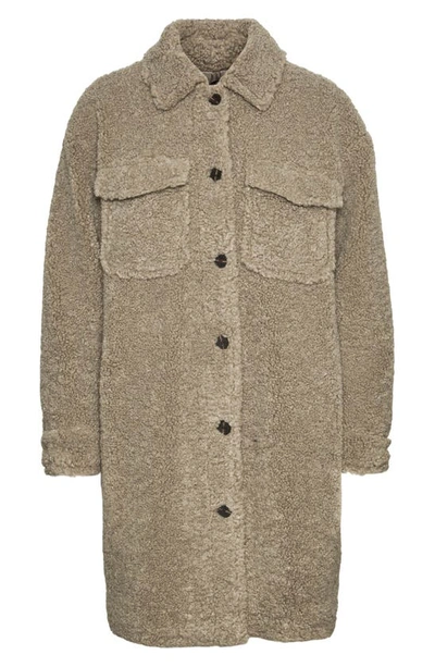 Shop Vero Moda Kyliefilucca Long Teddy Coat In Laurel Oak