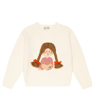 Shop Il Gufo Embroidered Virgin Wool Sweater In Milk/bubble Pink