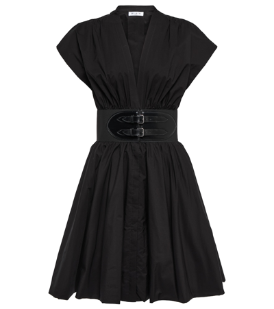 Shop Alaïa Belted Cotton Poplin Minidress In Black