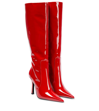 Shop Blumarine Knee-high Patent Leather Boots In Rouge Noir