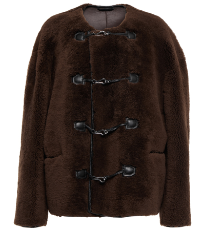 Shop Totême Teddy Embellished Shearling Jacket In Saddle Brown