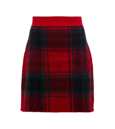 Shop Polo Ralph Lauren Checked Alpaca Wool-blend Miniskirt In Red Multi