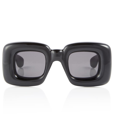 Shop Loewe Inflated Square Sunglasses In Shiny Black / Smoke