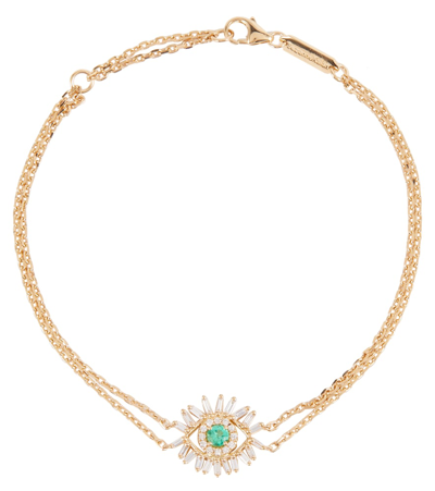 Shop Suzanne Kalan Evil Eye 18kt Gold Bracelet With Diamonds And Emeralds In Diamond/ Yg