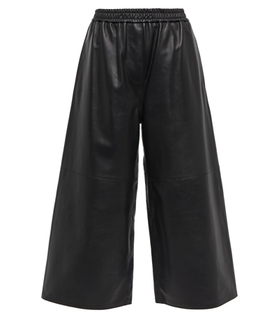 Shop Loewe Leather Cropped Pants In Black