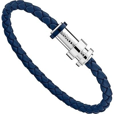 Shop Montblanc Unicef Blue Woven Leather Bracelet, Size 63