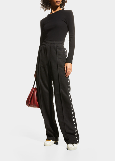 Shop Golden Goose Star Collection Wide-leg Track Pants In Black / White