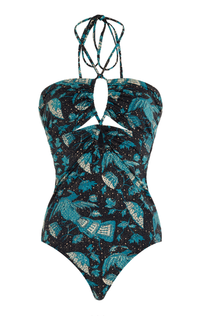 Shop Ulla Johnson Minorca One-piece Swimsuit In Blue