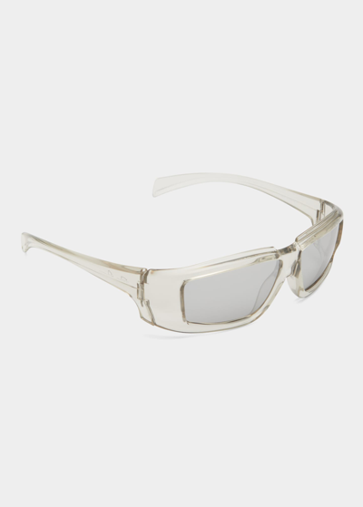 Shop Rick Owens Men's Rick Clear Frame Square Sunglasses In Silver