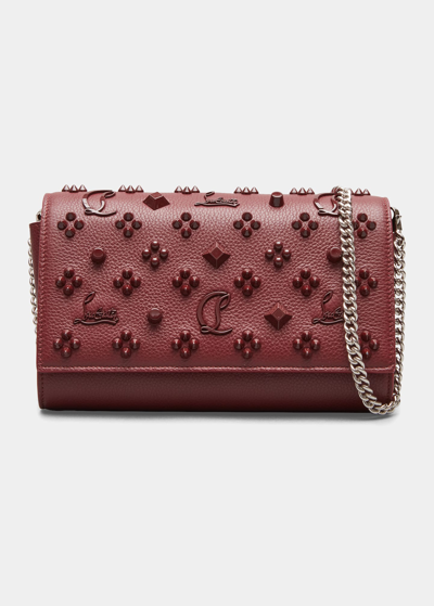 Shop Christian Louboutin Paloma Fold-over Embellished Clutch Bag In Bordeaux