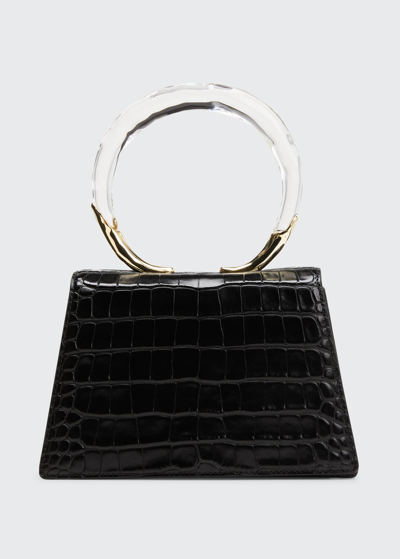 Shop Alexis Bittar Lucite Quad Croc-embossed Top-handle Bag In Black Croco