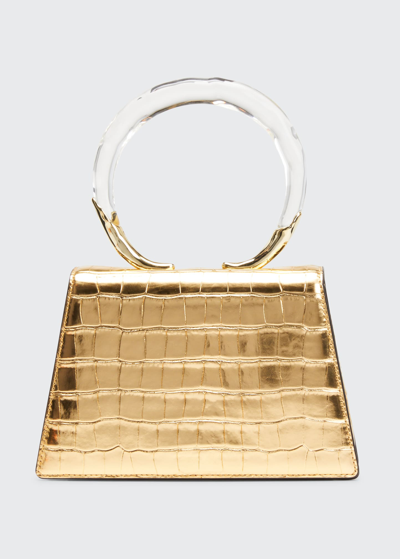 Shop Alexis Bittar Lucite Quad Croc-embossed Top-handle Bag In Gold Croco