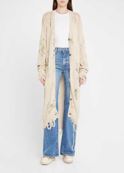Shop R13 Distressed Long Floral Cardigan In Floral On Khaki