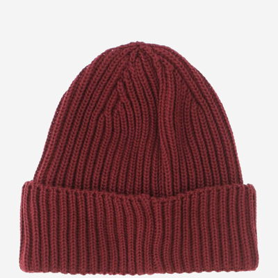 Shop C.p. Company Knit Wool Beanie With Decorative Goggles In Bordeaux