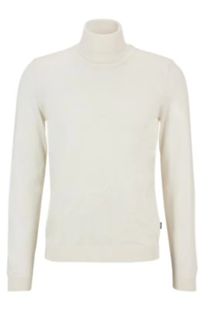 Shop Hugo Boss Slim-fit Rollneck Sweater In Virgin Wool In White