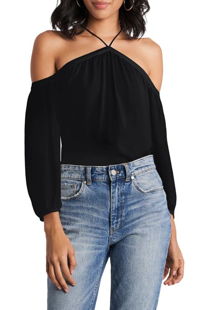 Shop 1.state Off The Shoulder Sheer Chiffon Blouse In Rich Black