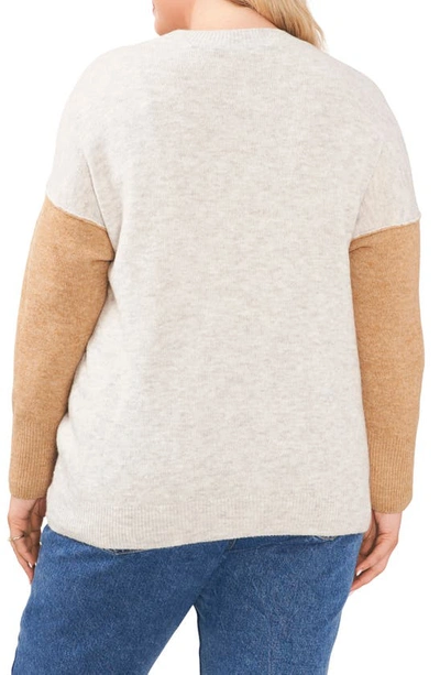 Vince Camuto Extended Shoulder Colorblock Sweater In Silver Hthr/ Latte Hthr