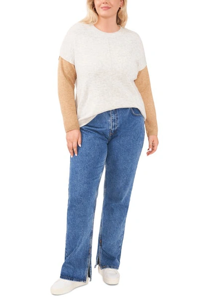 Vince Camuto Extended Shoulder Colorblock Sweater In Silver Hthr/ Latte Hthr