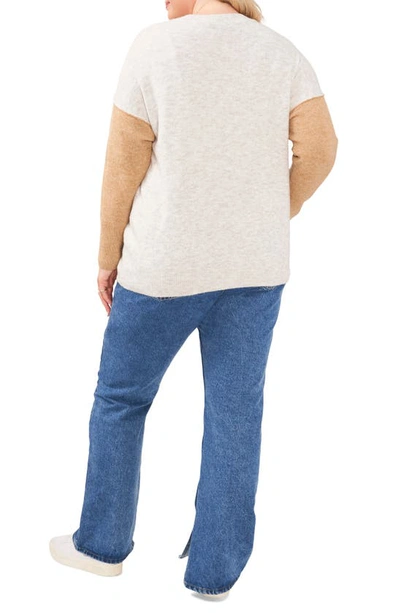 Vince Camuto Extended Shoulder Colorblock Sweater In Silver Hthr/ Latte Hthr