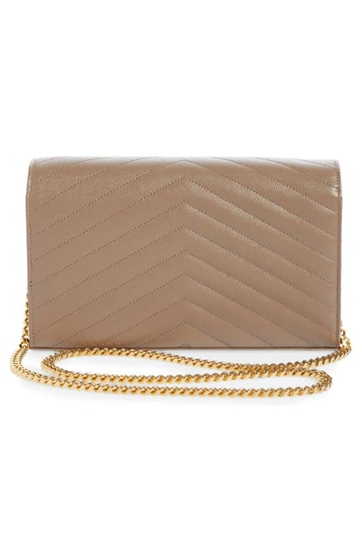 Shop Saint Laurent Cassandre Matelassé Leather Wallet On A Chain In Taupe