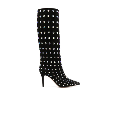 Shop Gianvito Rossi Black Spectra 85 Studded Suede Knee-high Boots