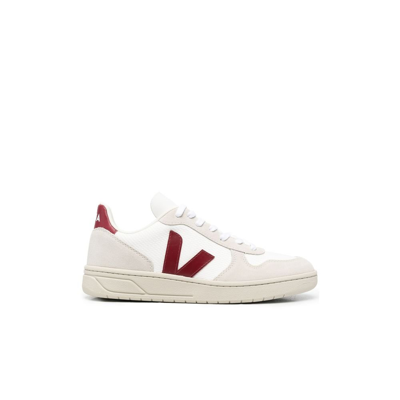 Shop Veja White V-10 Panelled Leather Sneakers
