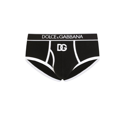 Shop Dolce & Gabbana Logo-waistband Cotton Briefs In Black