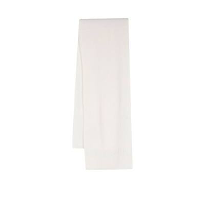 Shop Valentino White Vlogo Signature Ribbed Knit Scarf