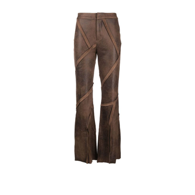 Shop Kim Shui Brown Open Seam Faux Leather Pants