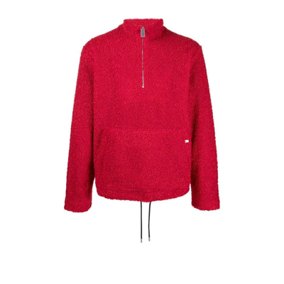 Shop Alyx Red Half-zip Bouclé Sweatshirt