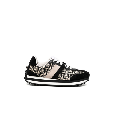 Shop Ferragamo Black Gancini Print Low-top Sneakers