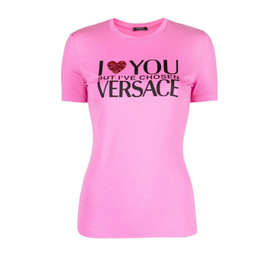 Shop Versace Pink I Love You Print T-shirt