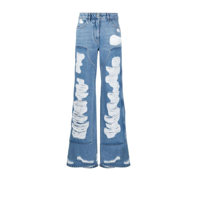 Shop Givenchy Distressed Wide-leg Jeans - Women's - Cotton In Blue