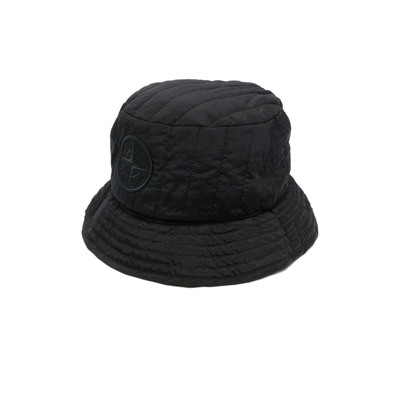 Shop Stone Island Black Logo Bucket Hat