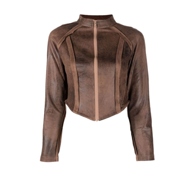 Shop Kim Shui Moto Faux Leather Open Seam Jacket - Women's - Polyester/spandex/elastane In Brown