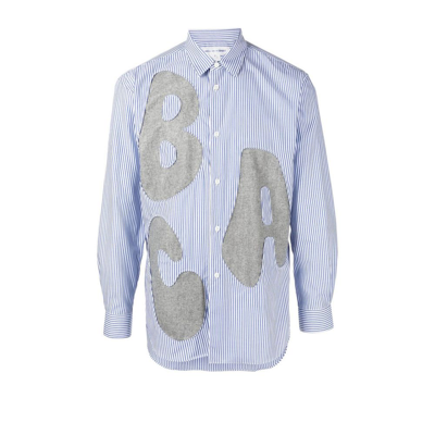 Shop Comme Des Garçons Shirt Blue Letter Cut-out Striped Shirt