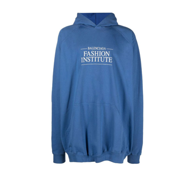 Shop Balenciaga Blue Fashion Institute Cotton Hoodie