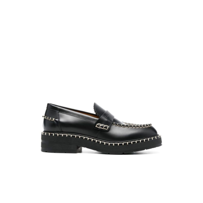 Shop Chloé Black Noua Topstitched Leather Loafers