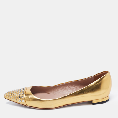 Pre-owned Gucci Gold Patent Leather Coline Ballet Flats Size 38