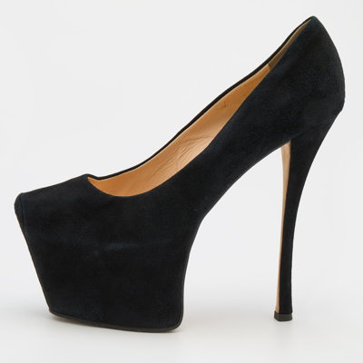 Pre-owned Giuseppe Zanotti Black Suede Square Toe Platform Pumps Size 40