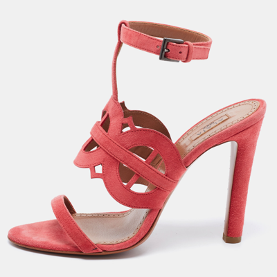 Pre-owned Alaïa Pink Suede Cut Out Open Toe Sandals Size 38.5