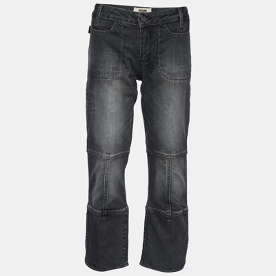 Pre-owned Moschino Dark Grey Denim Butterfly Back Detail Jeans L