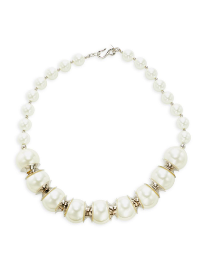 Shop Kenneth Jay Lane Women's Rhodium Plated & 12mm Faux Pearl Necklace In White