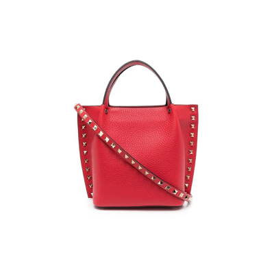 Shop Valentino Red Rockstud Leather Tote Bag